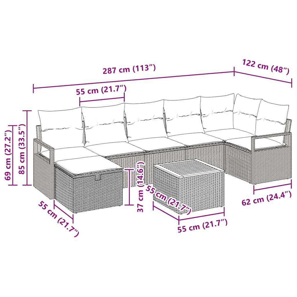 Σετ Καναπέ Κήπου με μαξιλάρι 8 pcs Μπεζ συνθετικό ρατάν