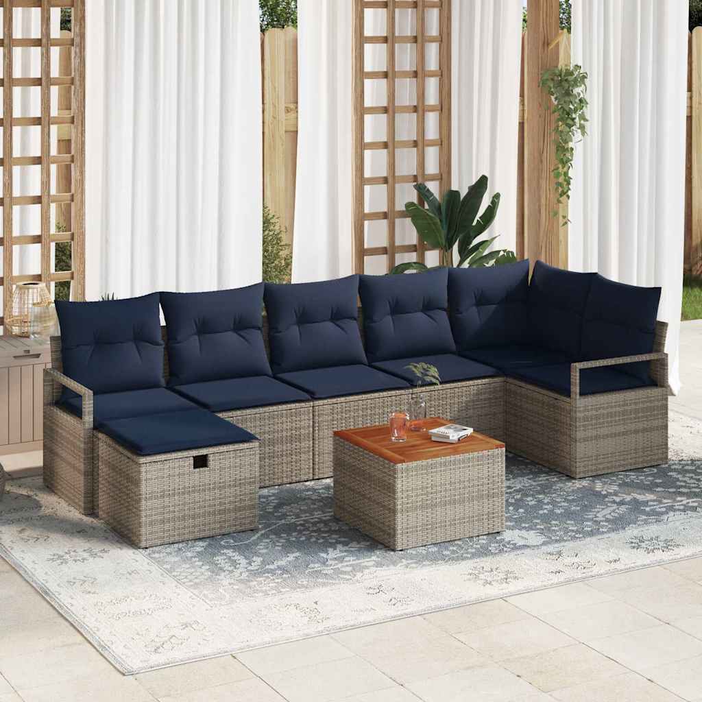Σετ Καναπέ Κήπου με μαξιλάρι 8 pcs Γκρι συνθετικό ρατάν - Pakobazaar