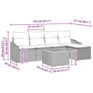 Σετ Καναπέ Κήπου με μαξιλάρι 6 pcs Μπεζ συνθετικό ρατάν - Pakobazaar
