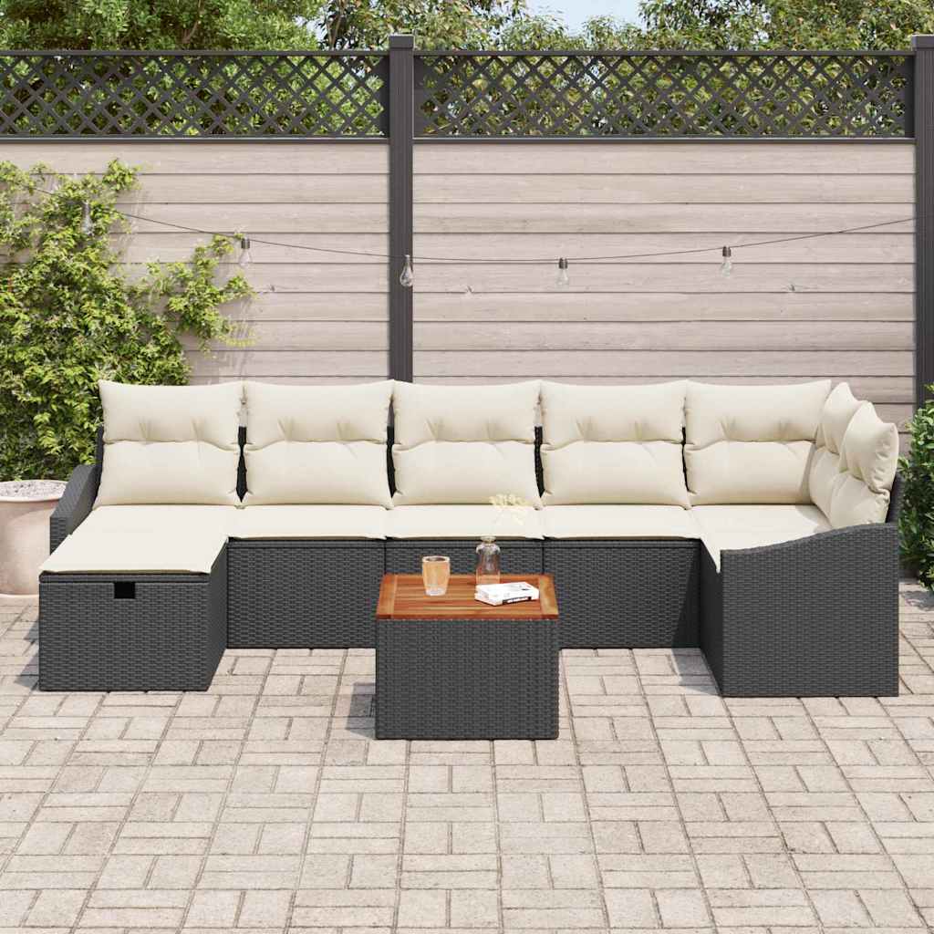 Σετ Καναπέ Κήπου με μαξιλάρι 8 pcs Μαύρο συνθετικό ρατάν - Pakobazaar
