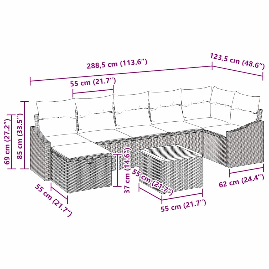 Σετ Καναπέ Κήπου με μαξιλάρι 8 pcs Γκρι συνθετικό ρατάν