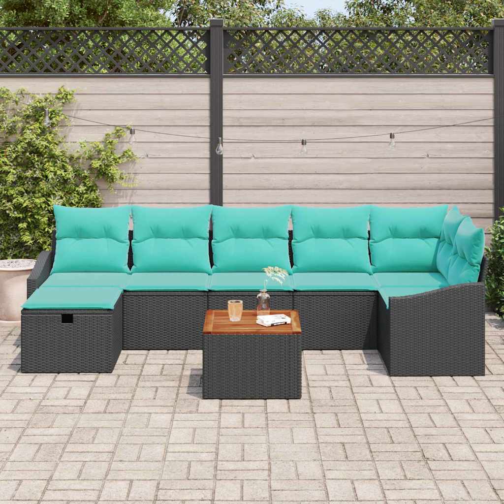 Σετ Καναπέ Κήπου με μαξιλάρι 8 pcs Μαύρο συνθετικό ρατάν - Pakobazaar