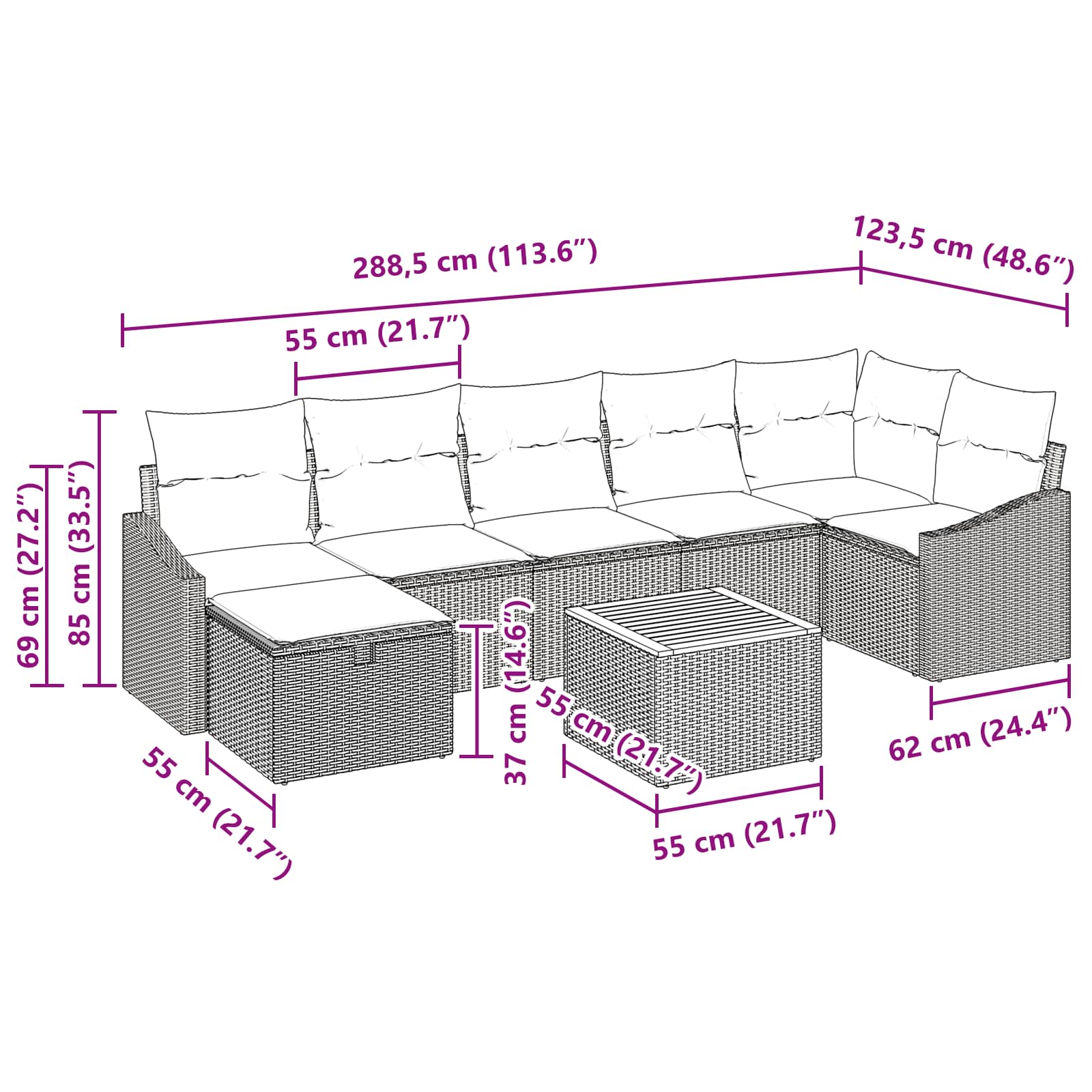 Σετ Καναπέ Κήπου με μαξιλάρι 8 pcs Μαύρο συνθετικό ρατάν - Pakobazaar