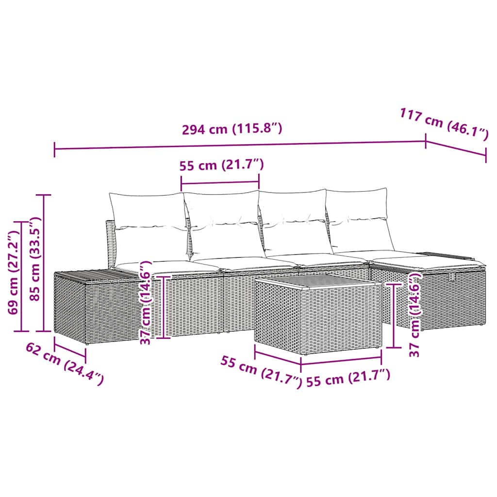 Σετ Καναπέ Κήπου με μαξιλάρι 6 pcs Μαύρο συνθετικό ρατάν - Pakobazaar