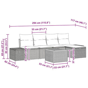 Σετ Καναπέ Κήπου με μαξιλάρι 6 pcs Μαύρο συνθετικό ρατάν - Pakobazaar