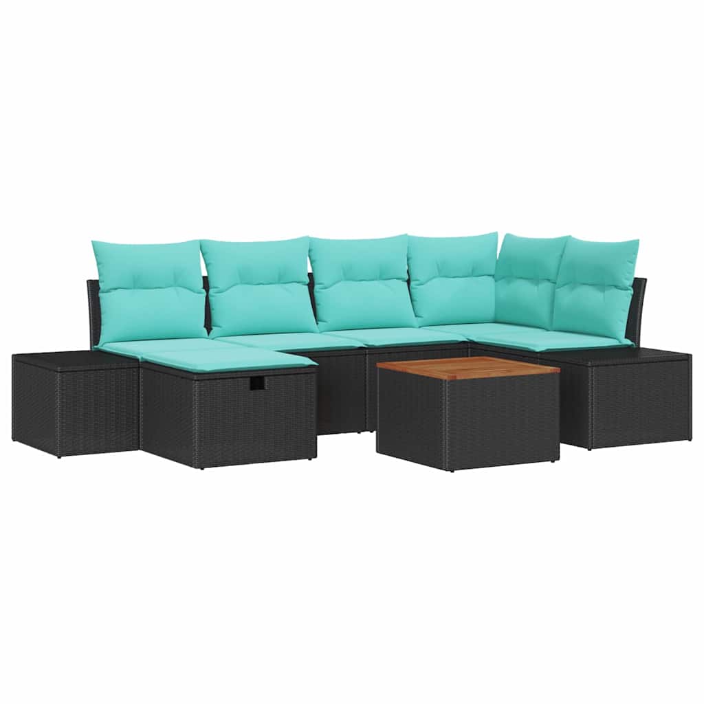 Σετ Καναπέ Κήπου με μαξιλάρι 7 pcs Μαύρο συνθετικό ρατάν - Pakobazaar