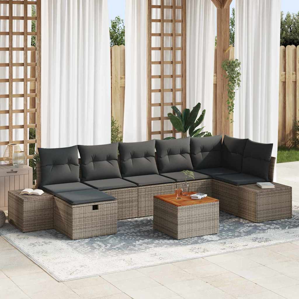 Σετ Καναπέ Κήπου με μαξιλάρι 8 pcs Γκρι συνθετικό ρατάν - Pakobazaar