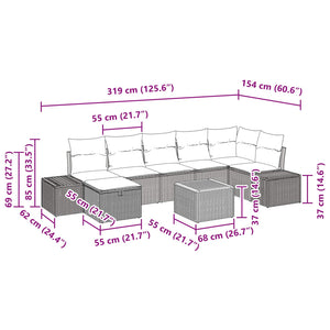 Σετ Καναπέ Κήπου με μαξιλάρι 8 pcs Μαύρο συνθετικό ρατάν - Pakobazaar