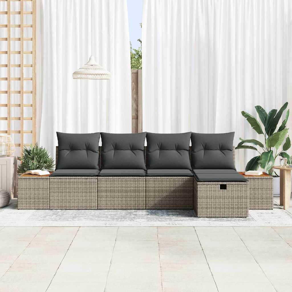 Σετ Καναπέ Κήπου με μαξιλάρι 5 pcs Γκρι συνθετικό ρατάν