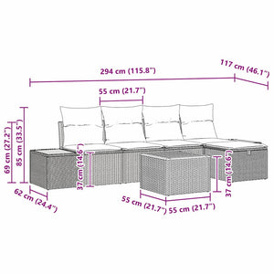 Σετ Καναπέ Κήπου με μαξιλάρι 6 pcs Μπεζ συνθετικό ρατάν - Pakobazaar
