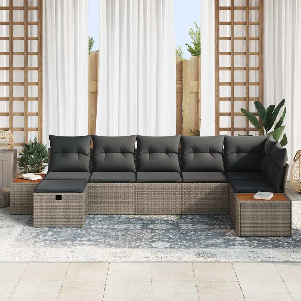 Σετ Καναπέ Κήπου με μαξιλάρι 7 pcs Γκρι συνθετικό ρατάν - Pakobazaar