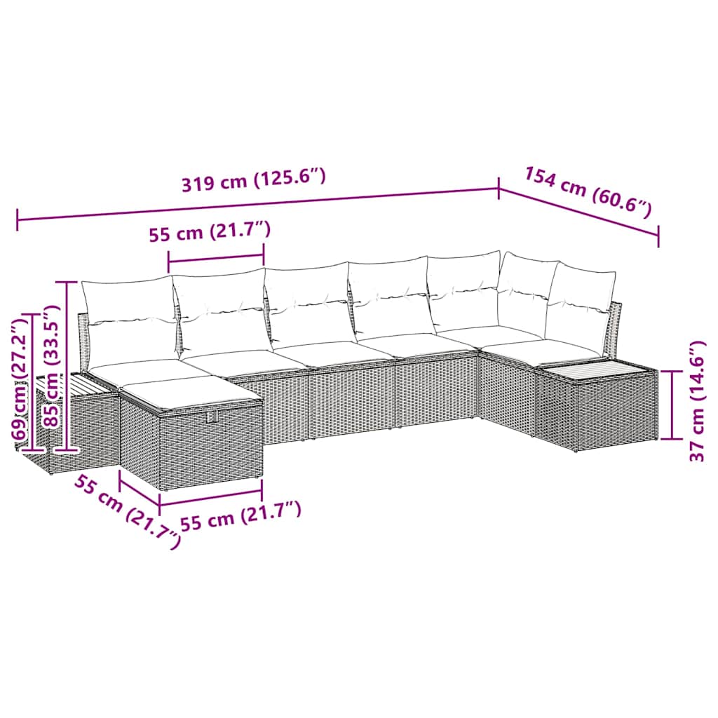 Σετ Καναπέ Κήπου με μαξιλάρι 7 pcs Γκρι συνθετικό ρατάν - Pakobazaar