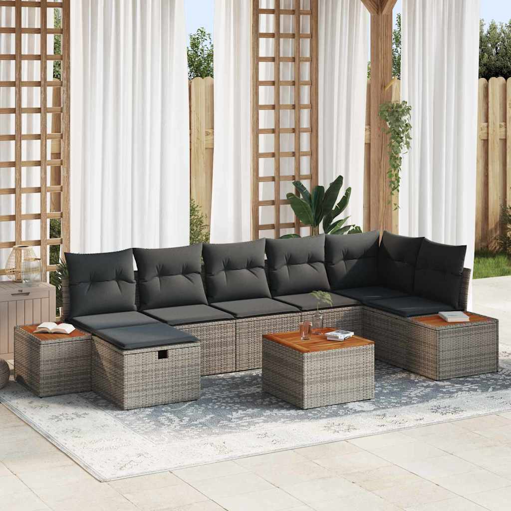 Σετ Καναπέ Κήπου με μαξιλάρι 8 pcs Γκρι συνθετικό ρατάν - Pakobazaar
