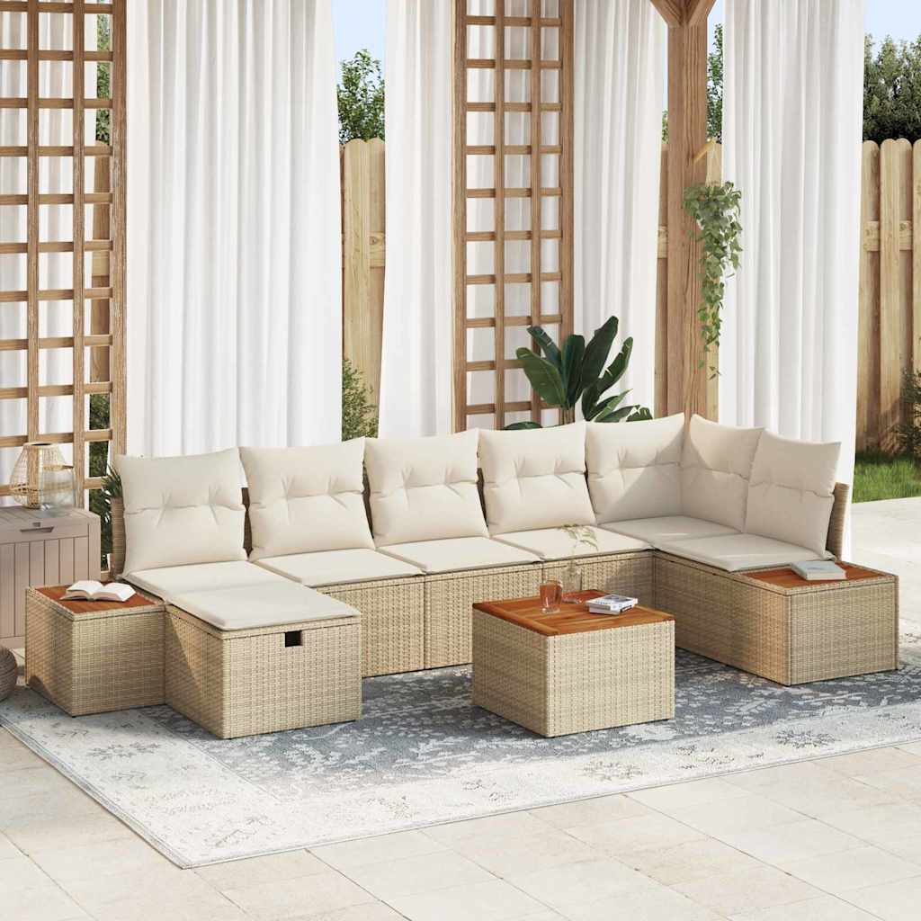 Σετ Καναπέ Κήπου με μαξιλάρι 8 pcs Μπεζ συνθετικό ρατάν