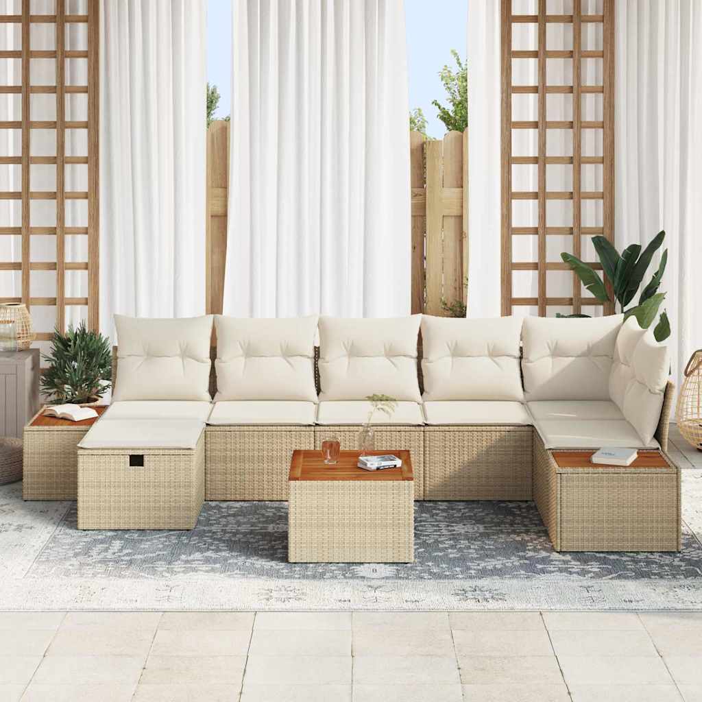 Σετ Καναπέ Κήπου με μαξιλάρι 8 pcs Μπεζ συνθετικό ρατάν