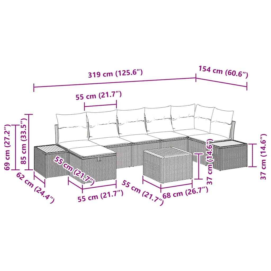 Σετ Καναπέ Κήπου με μαξιλάρι 8 pcs Μπεζ συνθετικό ρατάν