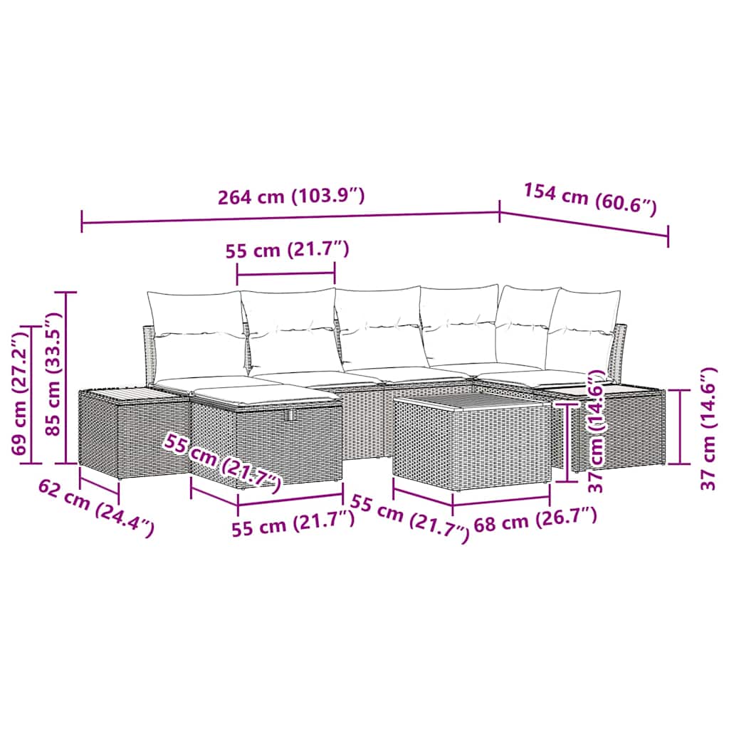 Σετ Καναπέ Κήπου με μαξιλάρι 9 pcs Μπεζ συνθετικό ρατάν