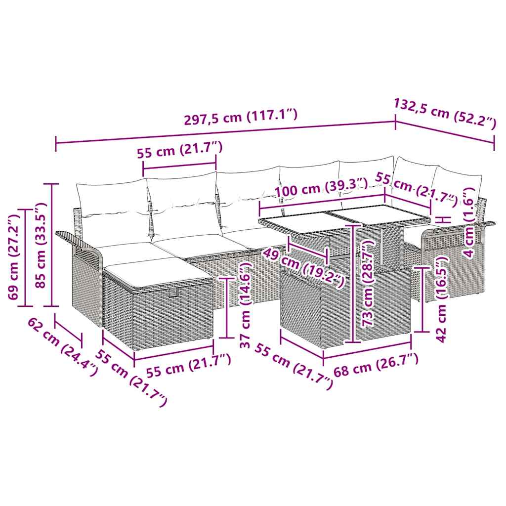 Σετ Καναπέ Κήπου με μαξιλάρι 8 pcs Ανοιχτό γκρι Πολυ ράταν - Pakobazaar