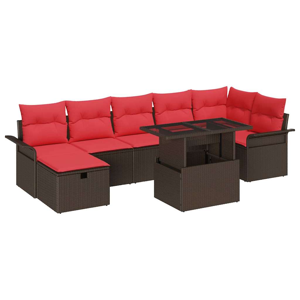 Σετ Καναπέ Κήπου με μαξιλάρι 8 pcs Καφέ Πολυ ράταν - Pakobazaar