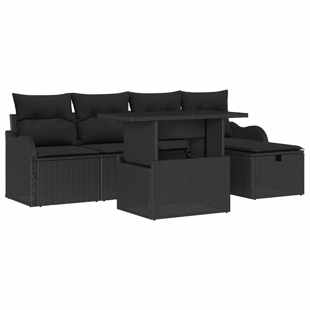 Σετ Καναπέ Κήπου με μαξιλάρι 6 pcs Μαύρο Πολυ ράταν - Pakobazaar