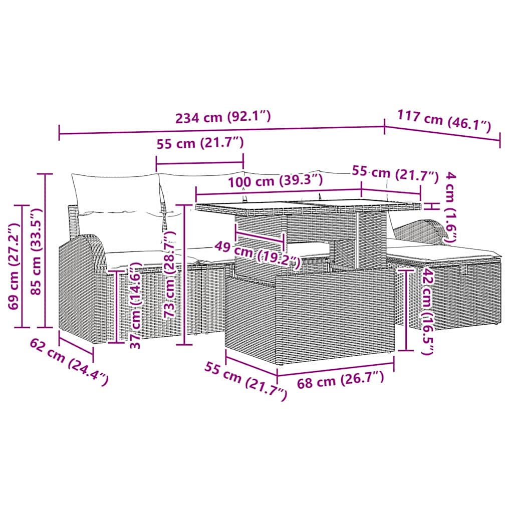 Σετ Καναπέ Κήπου με μαξιλάρι 6 pcs Μαύρο Πολυ ράταν - Pakobazaar
