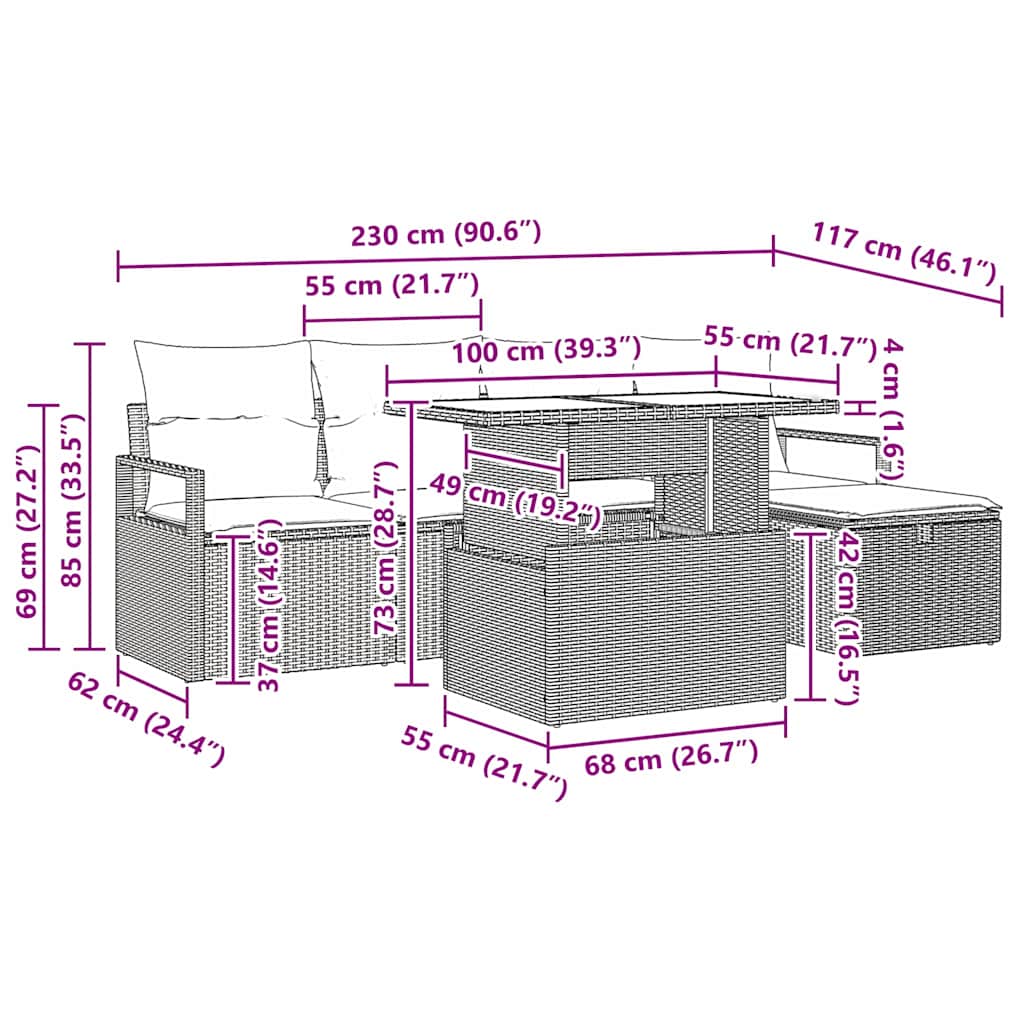 Σετ Καναπέ Κήπου με μαξιλάρι 6 pcs Μπεζ Πολυ ράταν