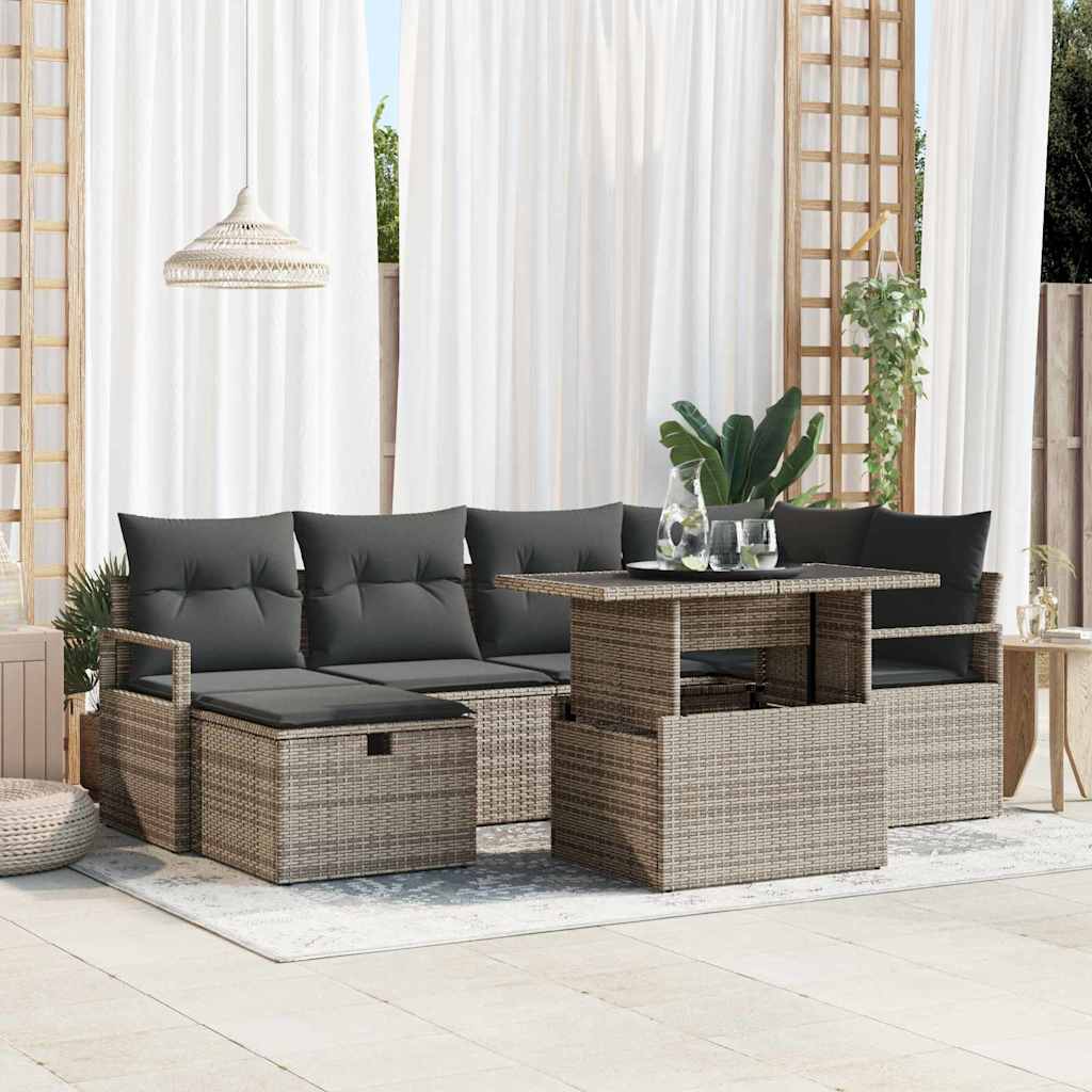 Σετ Καναπέ Κήπου με μαξιλάρι 7 pcs Γκρι Πολυ ράταν - Pakobazaar