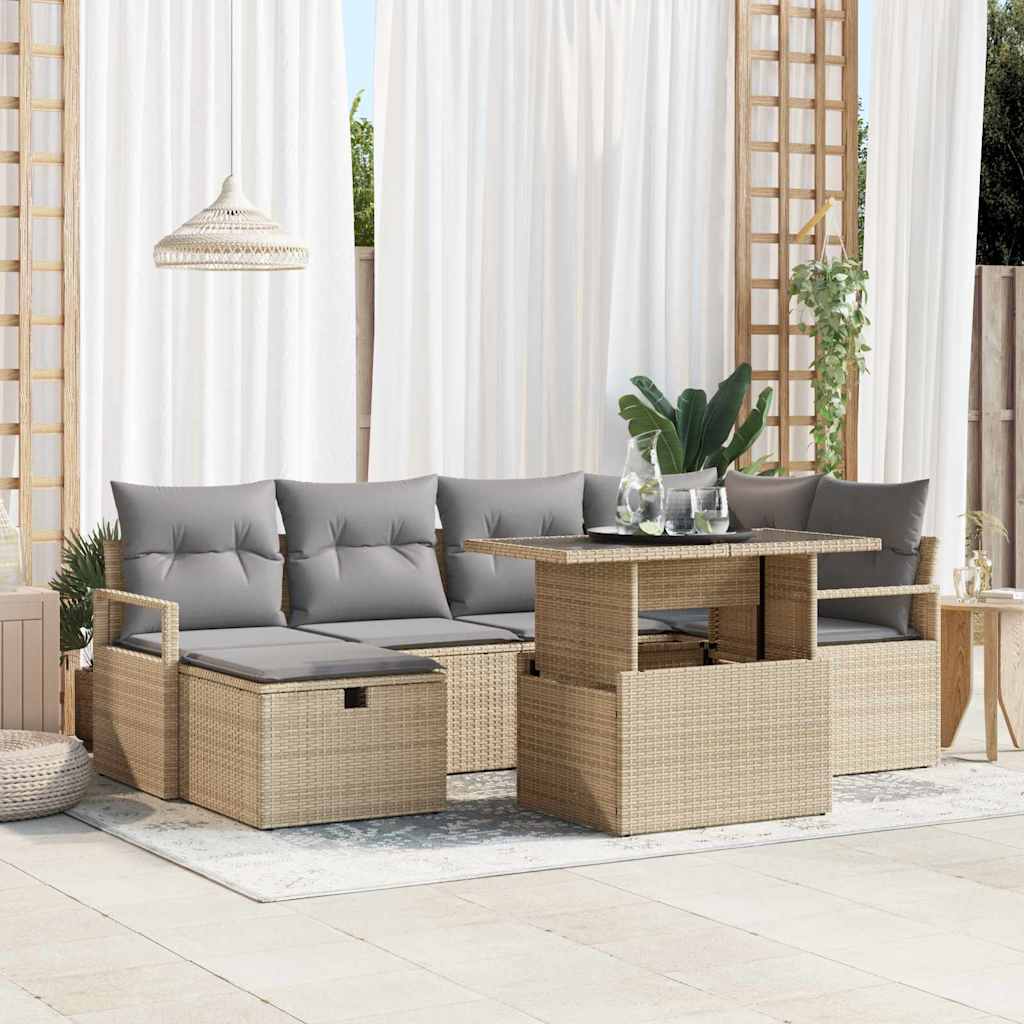 Σετ Καναπέ Κήπου με μαξιλάρι 7 pcs Μπεζ Πολυ ράταν