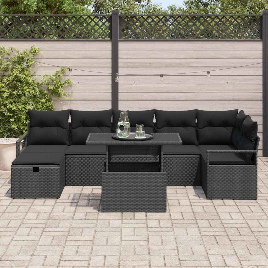 Σετ Καναπέ Κήπου με μαξιλάρι 8 pcs Μαύρο Πολυ ράταν - Pakobazaar