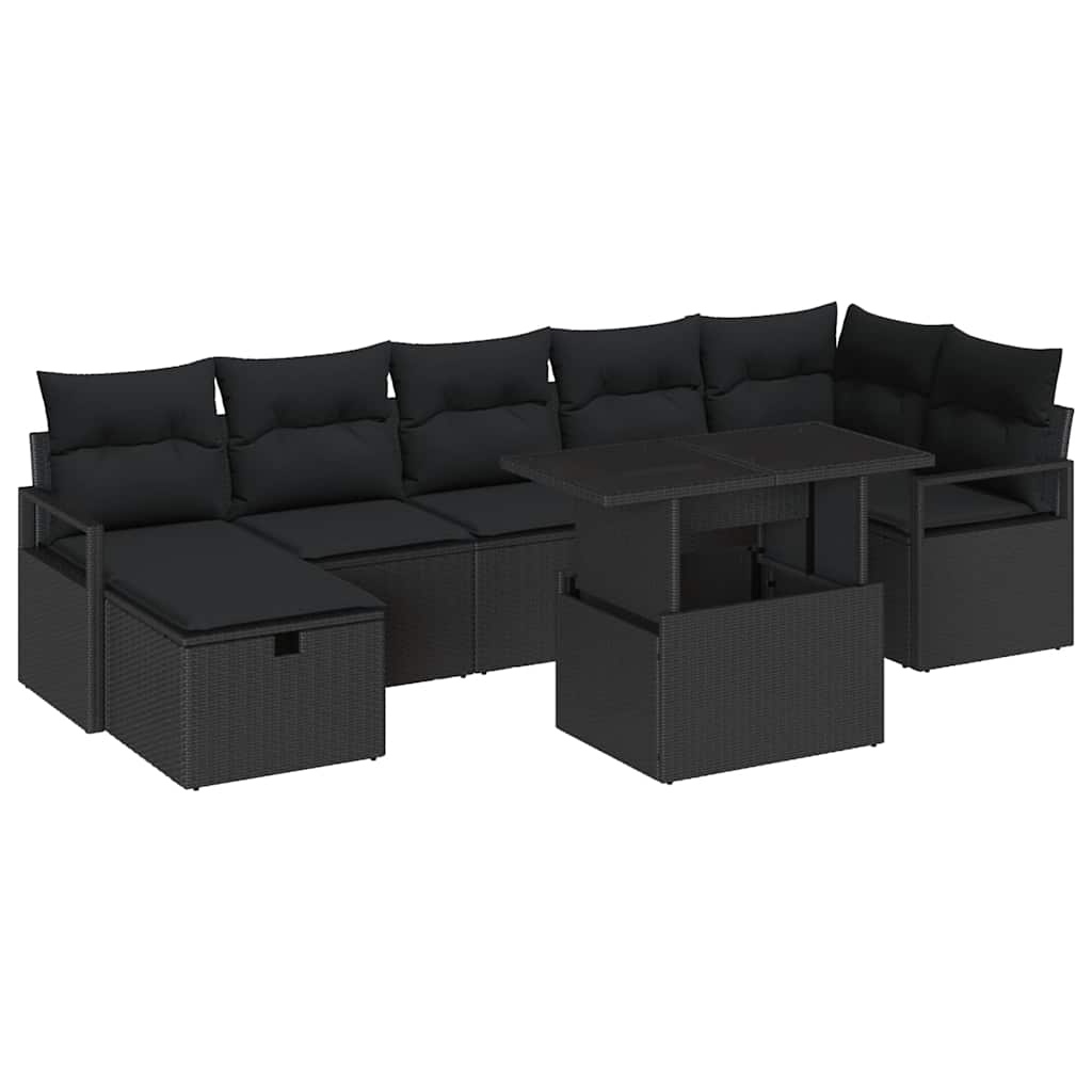 Σετ Καναπέ Κήπου με μαξιλάρι 8 pcs Μαύρο Πολυ ράταν - Pakobazaar