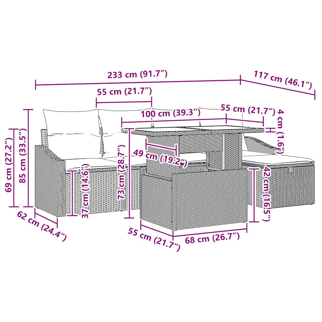 Σετ Καναπέ Κήπου με μαξιλάρι 6 pcs συνθετικό ρατάν - Pakobazaar
