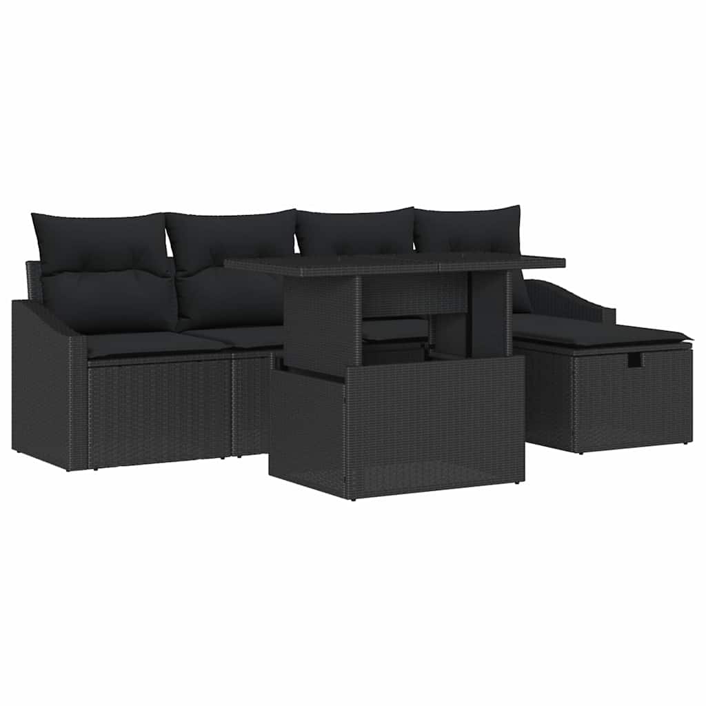 Σετ Καναπέ Κήπου με μαξιλάρι 6 pcs Μαύρο Πολυ ράταν - Pakobazaar