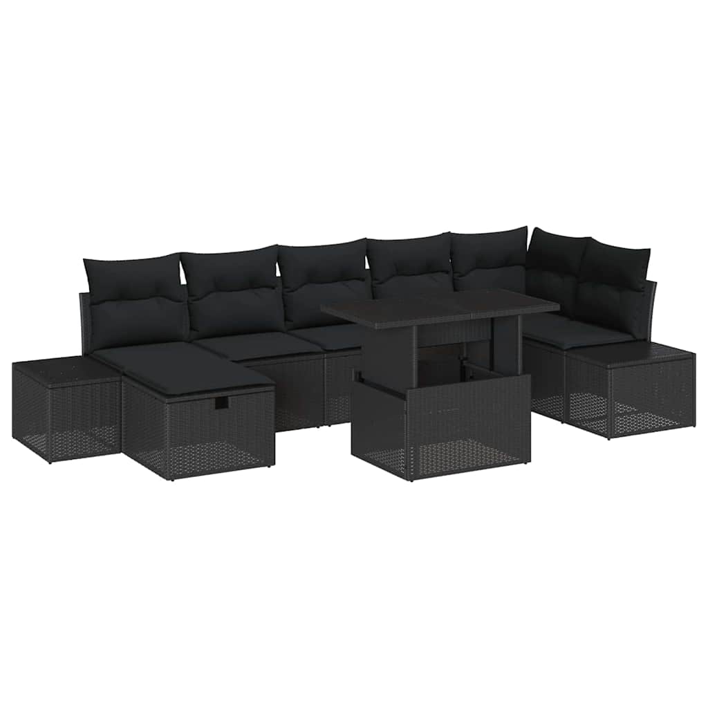 Σετ Καναπέ Κήπου με μαξιλάρι 8 pcs Μαύρο Πολυ ράταν