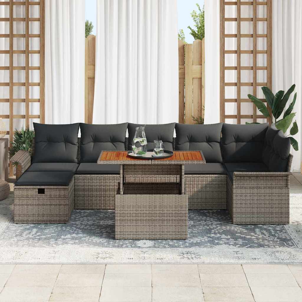 Σετ Καναπέ Κήπου με μαξιλάρι 8 pcs Γκρι συνθετικό ρατάν