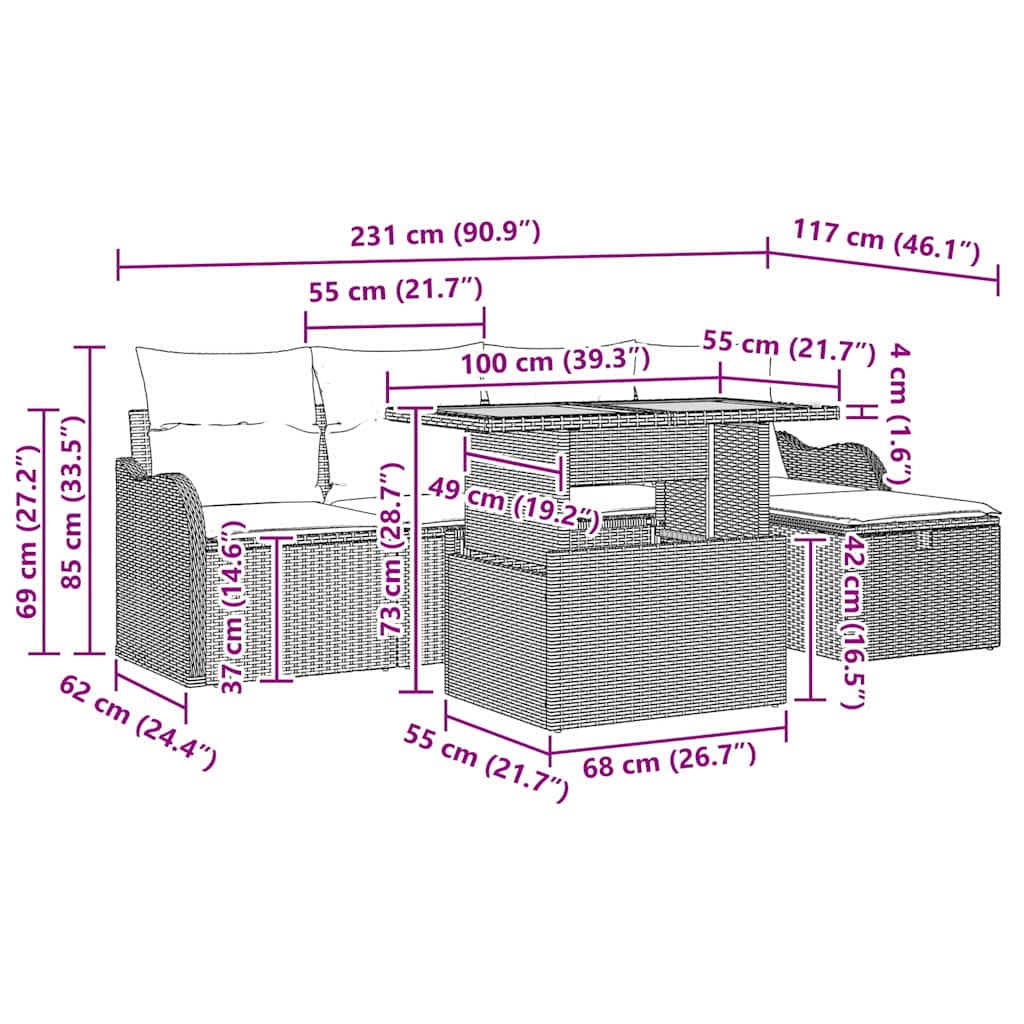Σετ Καναπέ Κήπου με μαξιλάρι 6 pcs Μπεζ συνθετικό ρατάν