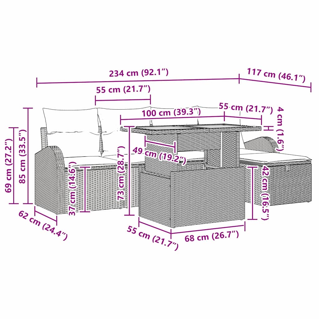 Σετ Καναπέ Κήπου με μαξιλάρι 6 pcs Γκρι συνθετικό ρατάν - Pakobazaar