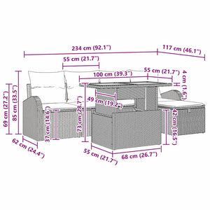 Σετ Καναπέ Κήπου με μαξιλάρι 6 pcs Μπεζ συνθετικό ρατάν - Pakobazaar