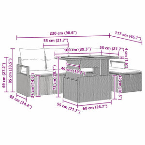 Σετ Καναπέ Κήπου με μαξιλάρι 6 pcs Μπεζ συνθετικό ρατάν - Pakobazaar