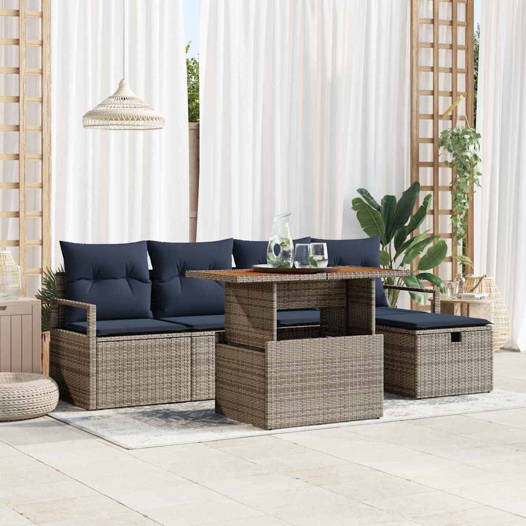 Σετ Καναπέ Κήπου με μαξιλάρι 6 pcs Γκρι συνθετικό ρατάν - Pakobazaar