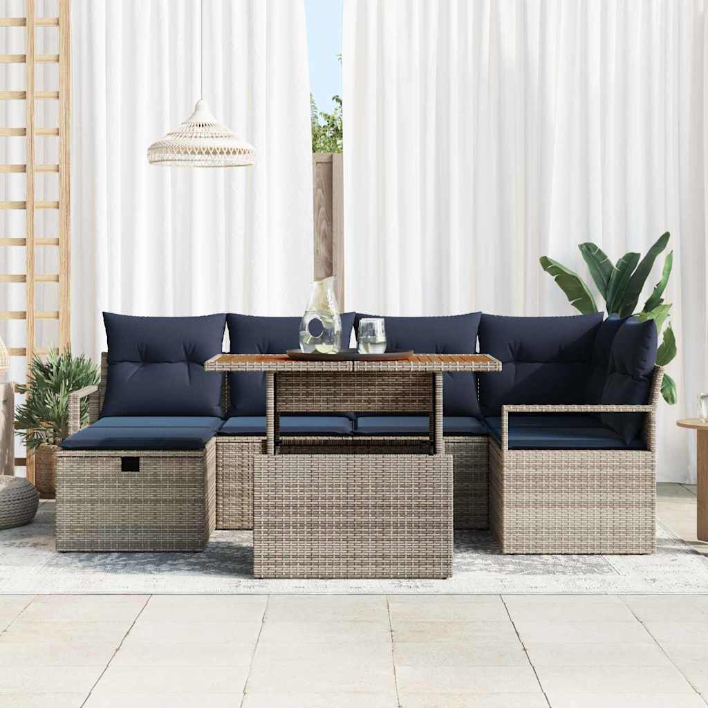 Σετ Καναπέ Κήπου με μαξιλάρι 7 pcs Γκρι συνθετικό ρατάν - Pakobazaar