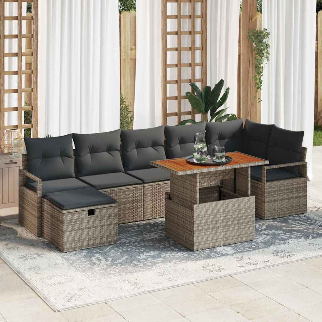 Σετ Καναπέ Κήπου με μαξιλάρι 8 pcs Γκρι συνθετικό ρατάν - Pakobazaar