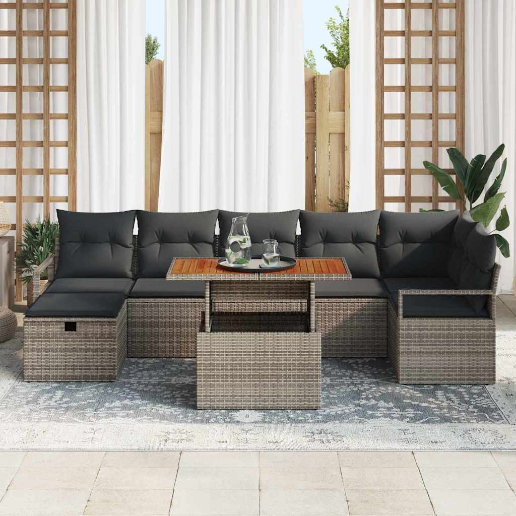Σετ Καναπέ Κήπου με μαξιλάρι 8 pcs Γκρι συνθετικό ρατάν - Pakobazaar