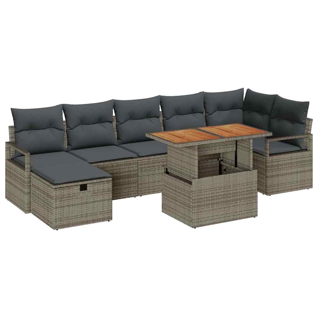 Σετ Καναπέ Κήπου με μαξιλάρι 8 pcs Γκρι συνθετικό ρατάν - Pakobazaar