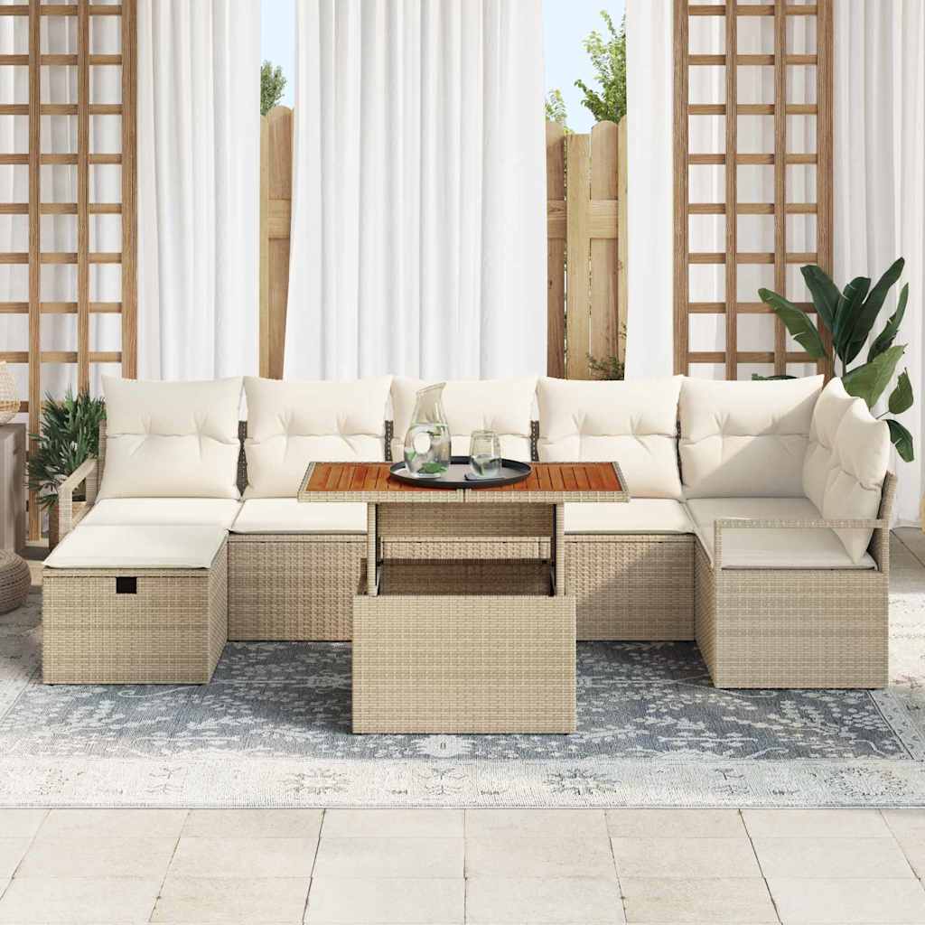 Σετ Καναπέ Κήπου με μαξιλάρι 8 pcs Μπεζ συνθετικό ρατάν