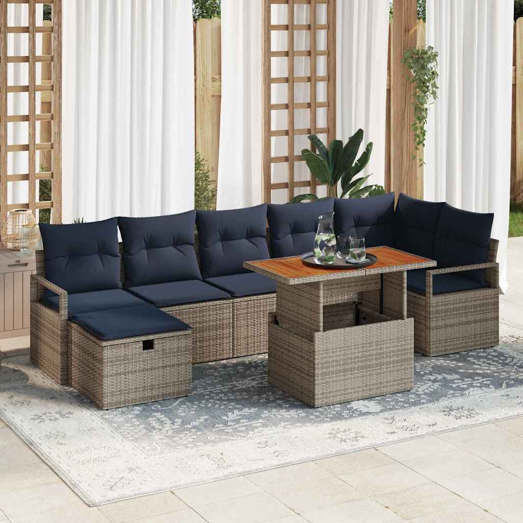 Σετ Καναπέ Κήπου με μαξιλάρι 8 pcs Γκρι συνθετικό ρατάν - Pakobazaar