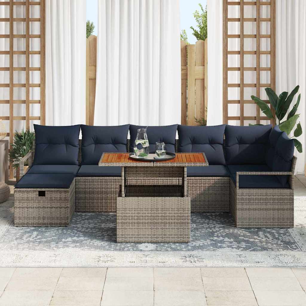 Σετ Καναπέ Κήπου με μαξιλάρι 8 pcs Γκρι συνθετικό ρατάν - Pakobazaar