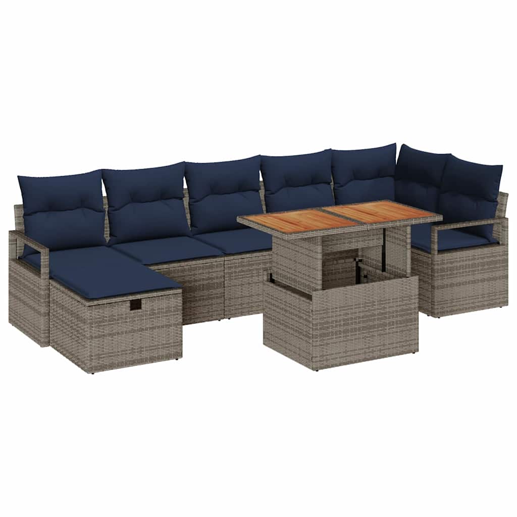 Σετ Καναπέ Κήπου με μαξιλάρι 8 pcs Γκρι συνθετικό ρατάν - Pakobazaar