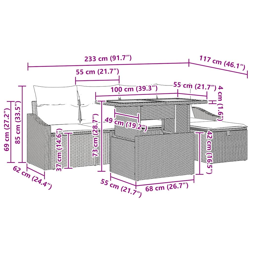 Σετ Καναπέ Κήπου με μαξιλάρι 6 pcs Μπεζ συνθετικό ρατάν