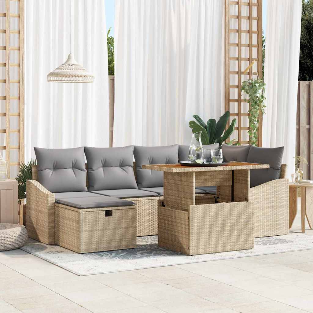 Σετ Καναπέ Κήπου με μαξιλάρι 7 pcs Μπεζ συνθετικό ρατάν