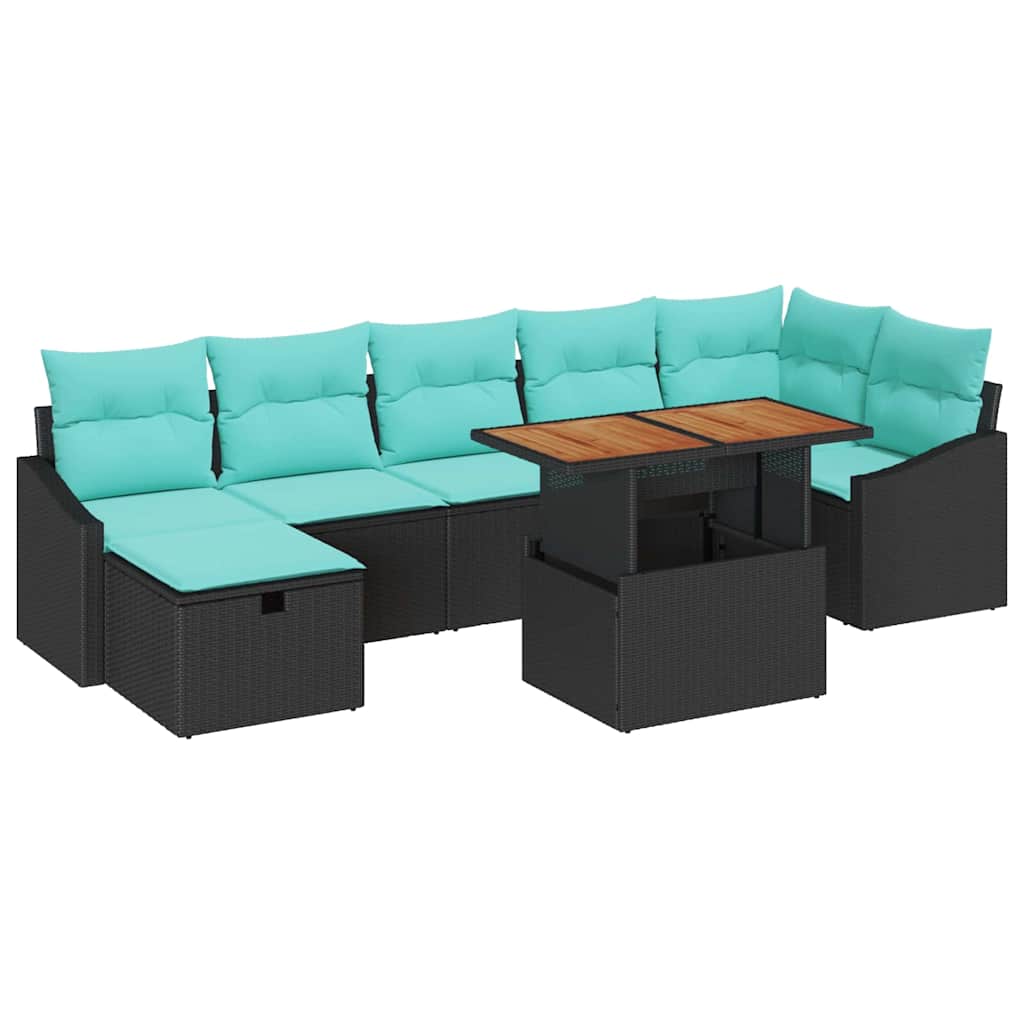 Σετ Καναπέ Κήπου με μαξιλάρι 8 pcs Μαύρο συνθετικό ρατάν - Pakobazaar